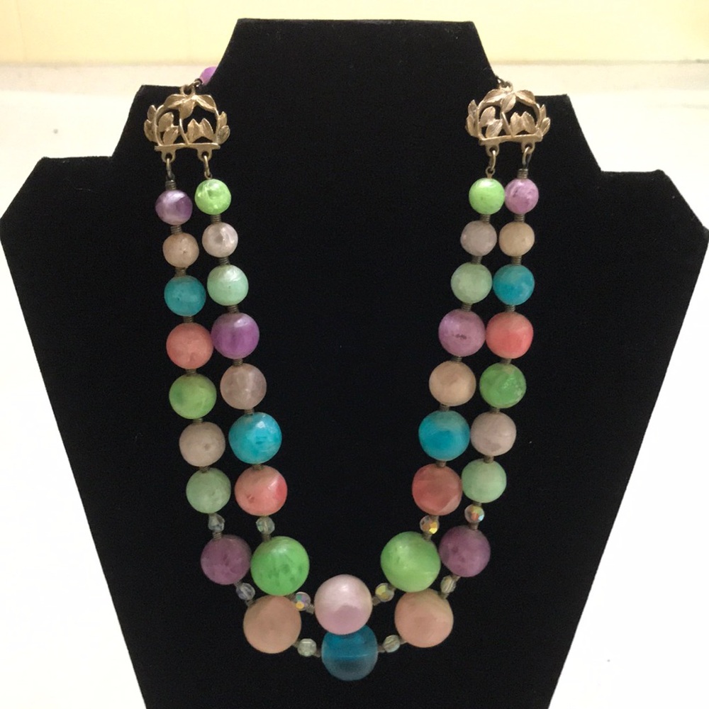 | Vintage (60’s) Pastel Large Beaded Necklace…18”